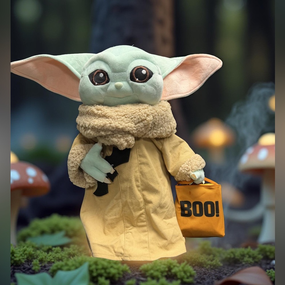 ✨ Grogu Trick-or-Treat Plush — Halloween “BOO!” Outfit ✨